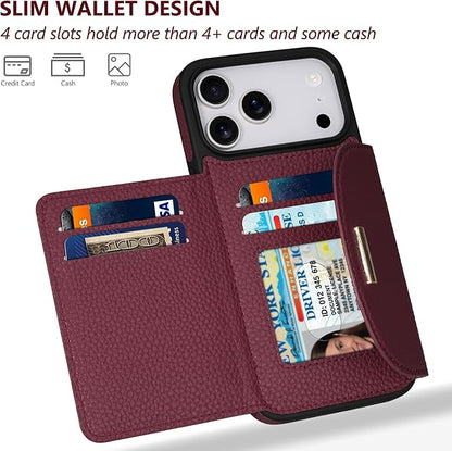 Keallce Wallet Case for iPhone 17 Pro Max 6.9'', Flip Case with RFID Blocking Card Holder Slots Kickstand, PU Leather Protective Folio Cover for Women, Red