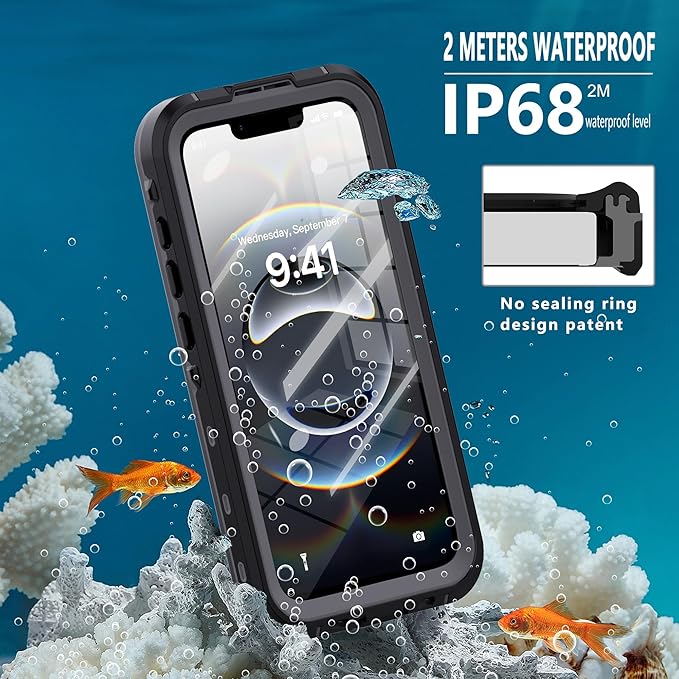 GOLDJU for iPhone 16e Case Waterproof, with IP68 Underwater & Magnetic, Built-in Screen Protector, Full-Body Protective Phone Case for iPhone 16e 2025, Black/Clear