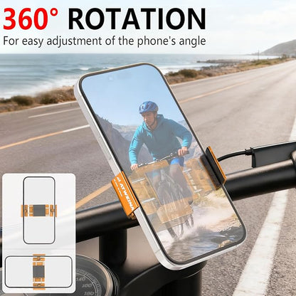 Bike Phone Holder, Motorcycle Phone Mount, Aluminum Alloy Bicycle Handlebar Cell Phone Stand, 360°Rotate Ebike Scooter Phone Clamp Clip, Suitable for 4.5-7.0" Smartphones (Gold)