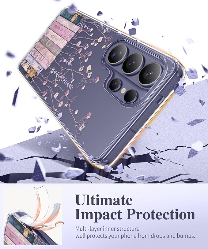 GVIEWIN Compatible with Samsung Galaxy S26 Ultra Case, Clear Floral Slim Shockproof Protective Women Phone Case, Non-Yellowing, with Screen Protector & Camera Lens Protector 6.9", Violet/Purple