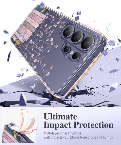 GVIEWIN Compatible with Samsung Galaxy S26 Ultra Case, Clear Floral Slim Shockproof Protective Women Phone Case, Non-Yellowing, with Screen Protector & Camera Lens Protector 6.9", Violet/Purple