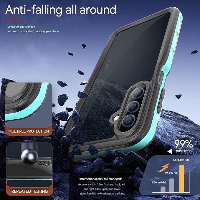 Omio for Galaxy A16 5G Waterproof Case, Full Body IP68 Underwater Clear Protective Case Built-in Screen Protector Heavy Duty Shockproof Case for Men Women, Teal