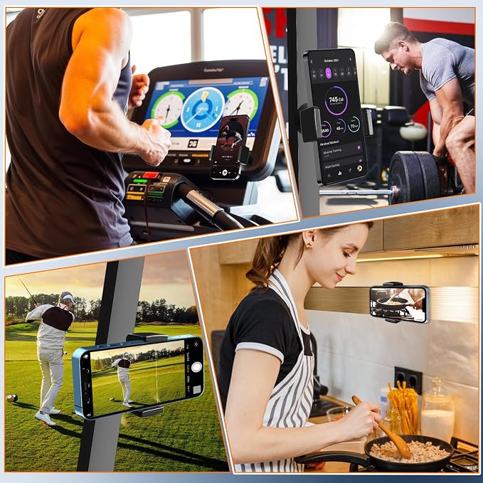 Gym Phone Holder 360 Rotation Golf Cart Phone Mount Magnet Phone Holder for Gym Fit 4.7-7 Inch Smartphone Gym Accessories for Women Men (Square clamp Head Single Magnetic Suction Type)