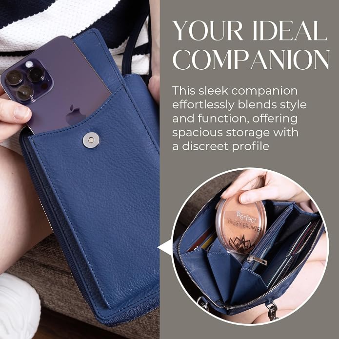 BULL GUARD Crossbody Leather Wallet Phone Purse, Anti Theft and RFID Blocking, Elegant Design for Travel