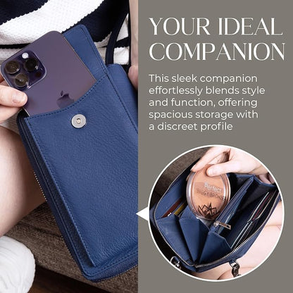 BULL GUARD Crossbody Leather Wallet Phone Purse, Anti Theft and RFID Blocking, Elegant Design for Travel
