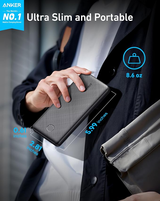 Anker Power Bank(PowerCore 10K), Compact Travel-Ready 10,000mAh Battery Pack with PowerIQ Charging Technology, 5V/3A High-Speed Charging for iPhone, iPad,and More (2, Black)