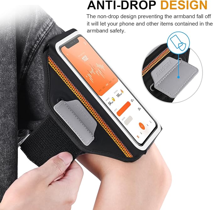 Phone Armband for Running 3D Design Cell Phone Armband with Zipper Pocket for Earbuds Car Keys, Water Resistant Sport Arm Band for iPhone 14 13 12 11 Pro Galaxy S20 S30 Fit Up to 6.9'' with Phone Case