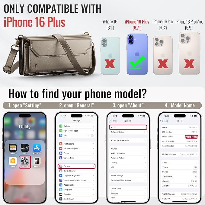 Strapurs Wallet Case Compatible with iPhone 16 Plus 6.7" RFID Blocking 10-Card Holder Soft PU Leather Magnetic Snap Shoulder Strap Zipper Pocket Phone Case Fit for iPhone 16 Plus - Desert Titanium