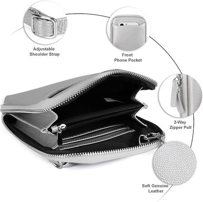 befen Genuine Leather Crossbody Cell Phone Purse for Women, Small Zip Around RFID Blocking Crossbody Wallet Bags