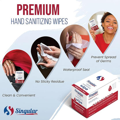 Hand Sanitizing Wipes Travel Size by Singular Wipes –30ct Individually Wrapped | Fragrance-Free, Moisturizing, 70% Isopropyl Alcohol Wipes | Travel, Home, Office, Daily Use