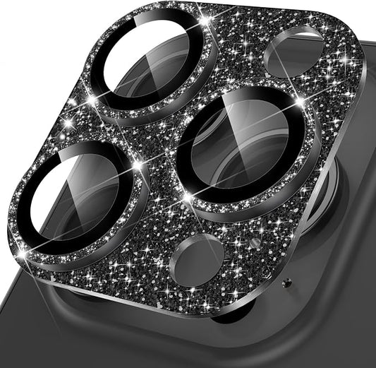 YWXTW for iPhone 15 Pro/iPhone 15 Pro Max Camera Lens Protector, [5TH Gen New Glitter Design] Full Bling Sparkly Diamond Tempered Glass Screen Protector Metal Camera Cover Accessories (Black)