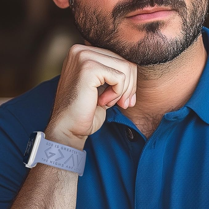 God is Greater Than the Highs and Lows Watch Band Compatible with Apple Watch Laser Engraved Band Silicone 38mm - 49mm Strap Jesus Psalm Christian God Blessed (42/44/45/46/49mm M/L, Lavender Grey)
