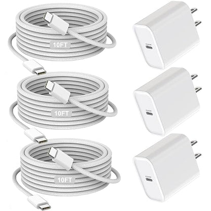 iPhone 17/16/15 Charger Fast Charging 3Pack 40W USB C Charger Fast Charging Block with 10FT USB C Cable for iPhone 17/17 Pro/17 Pro Max/17 Air/16/16 Plus/16 Pro/16e/16 Pro Max/15/15 Pro Max/iPad Pro