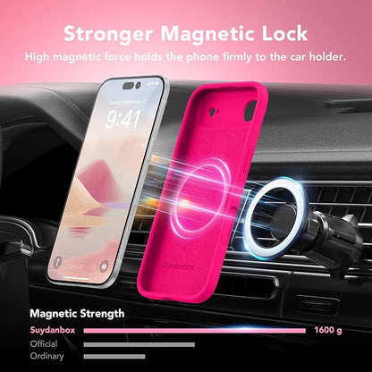 Magnetic for iPhone Air Case, Compatible with MagSafe, [Full Camera Protection][Screen Protector] Silicone Shockproof Protective Phone Case for iPhone 17 Air 6.5", Hot Pink
