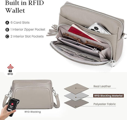 befen Genuine Leather Crossbody Purses for Women Small Crossbody Bags Purse with Built in RFID Blocking Wallet