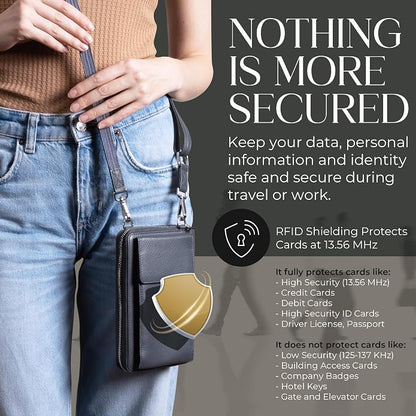 BULL GUARD Crossbody Leather Wallet Phone Purse, Anti Theft and RFID Blocking, Elegant Design for Travel