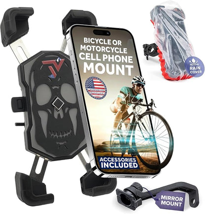 Terminal Velocity Sport - Motorcycle Phone Mount - Bike Cell Phone Holder - Bike Phone Mount, for iPhone & Android - Fits Harley Davidson, eBike, ATV, Bicycle - Incl. Mirror & Rain-Cover