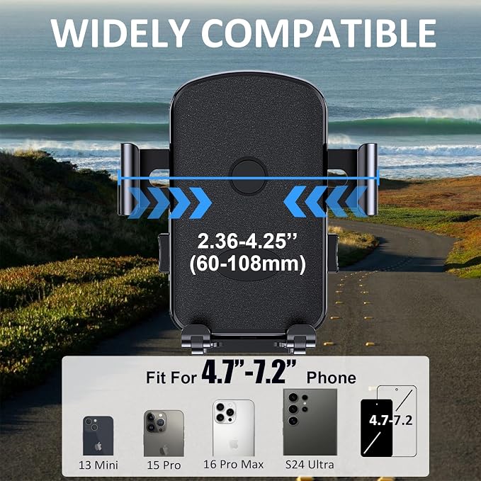 Bike Phone Mount Holder, Motorcycle Phone Mount for Scooter, Mountain, Dirt Bike, Stroller and Motorcycle, 360°Rotate Handlebar Phone Holder Compatible with iPhone & Android Smartphones from 4.7-7.2''