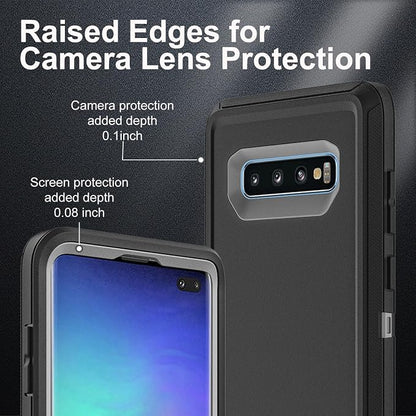 for Samsung Galaxy S10 Plus Case, with 2Pcs [Self Healing Flexible TPU Screen Protector & Camera Lens Protector] Military Grade 3 in 1 Heavy Duty Case for Galaxy S10 Plus (Black/Grey)