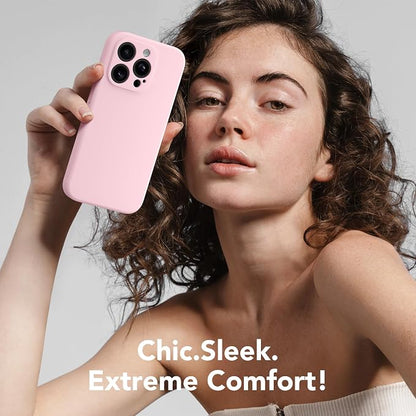 Magnetic for iPhone 14 Pro Case, Compatible with MagSafe, [Full Camera Protection][Screen Protector] Silicone Shockproof Protective Phone Case for iPhone 14 Pro 6.1", Chalk Pink