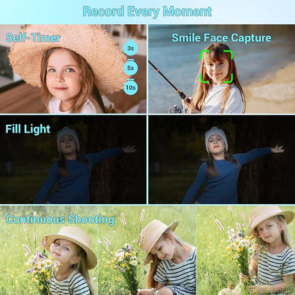 Digital Camera, 4K 44MP Autofocus Point and Shoot Camera with 16X Zoom 2.4" LCD Portable Compact Camera for Kids Teens Boys Girls Adults