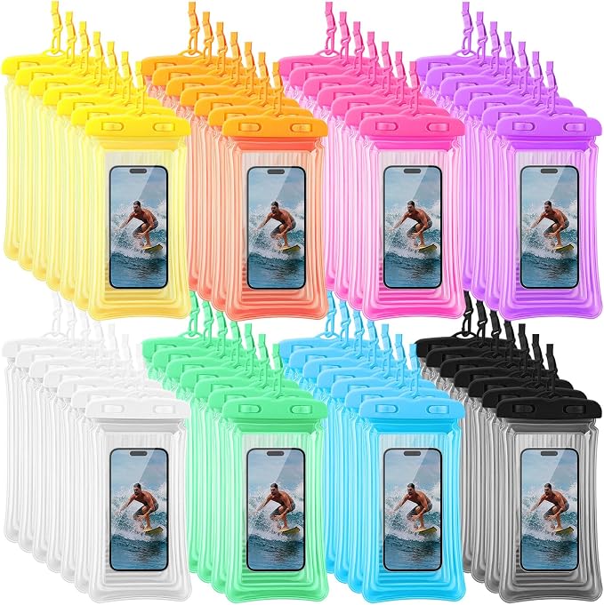 Chiisong 56 Pack Waterproof Phone Pouch Clear Cellphone Case Bulk Universal Phone Dry Bag Waterproof Underwater Case Holder for Water Games Cruise Ship Essentials, up to 6.9 Inch(Colorful)