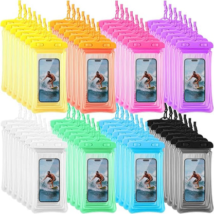 Chiisong 56 Pack Waterproof Phone Pouch Clear Cellphone Case Bulk Universal Phone Dry Bag Waterproof Underwater Case Holder for Water Games Cruise Ship Essentials, up to 6.9 Inch(Colorful)