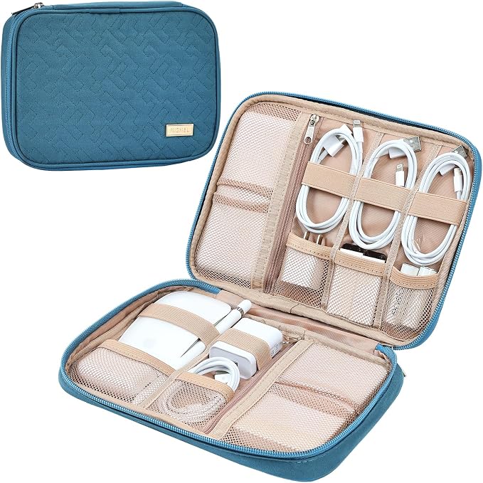 NISHEL Travel Cord Organizer, Electronic Cable Accessories Storage Bag | Bag for chargers, cables, phones, hard drives, USB devices and SD cards, ideal for travel and daily use, Lake-Blue