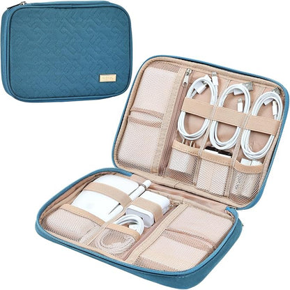 NISHEL Travel Cord Organizer, Electronic Cable Accessories Storage Bag | Bag for chargers, cables, phones, hard drives, USB devices and SD cards, ideal for travel and daily use, Lake-Blue