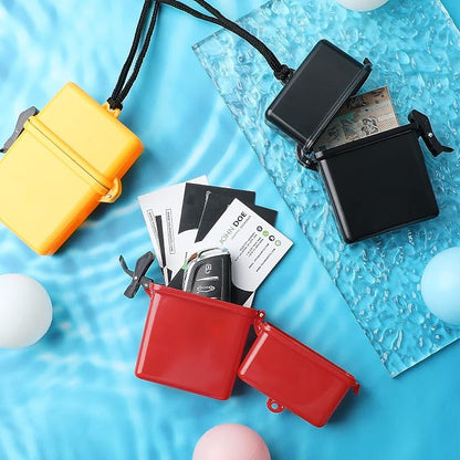 Outus 3 Pcs Waterproof ID Badge Holder Case with Waterproof Buckle Floating Sports Case Locker with Adjustable Hanging Rope Plastic Card Dry Box(Red, Black, Yellow,4.72 x 2.95 x 1.57 in,Classic)