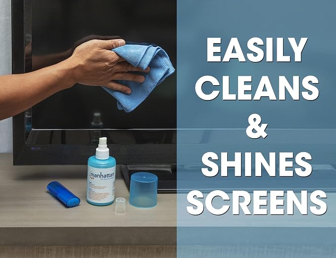 Manhattan Screen & Keyboard Cleaner Kit – 6.75 oz - Non-Alcohol Cleaning Spray with Microfiber Cloth & Keyboard Brush - for TV, Computer, Laptop, Monitor, LED, LCD, Electronic Devices - 421027