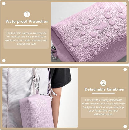 Small Tech Pouch, Waterproof Electronics Travel Case with Carabiner, Compact Cable Organizer Bags & Cases for Chargers, Power Banks, Hard Drives, Earbuds, Cords and Digital Accessories (Purple)
