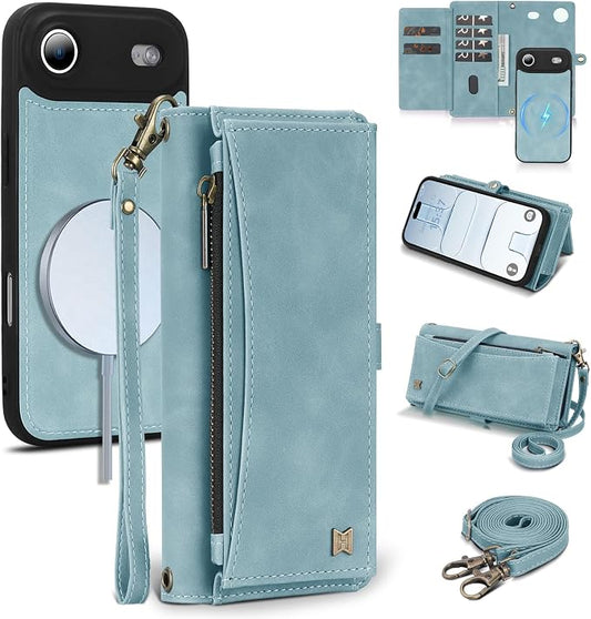 Wallet Case for iPhone Air with Card Holder/Crossbody Wallet/Strap,[RFID Blocking][Magnetic] PU Leather Phone Case for iPhone Air,6.5 in,Dream Blue