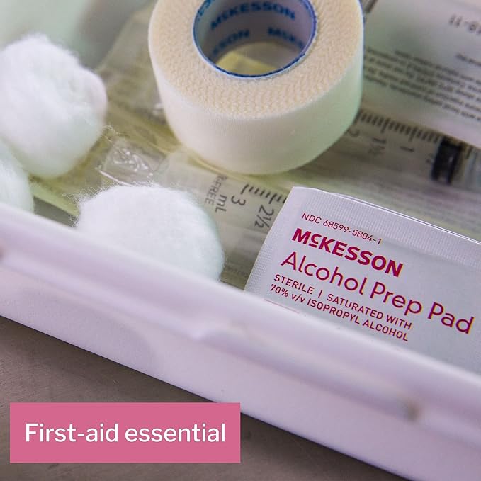 McKesson Alcohol Prep Pads [Pack of 200] 70% Isopropyl, Individually Wrapped Wipes, Sterile, Medical-Grade, First Aid, Medium
