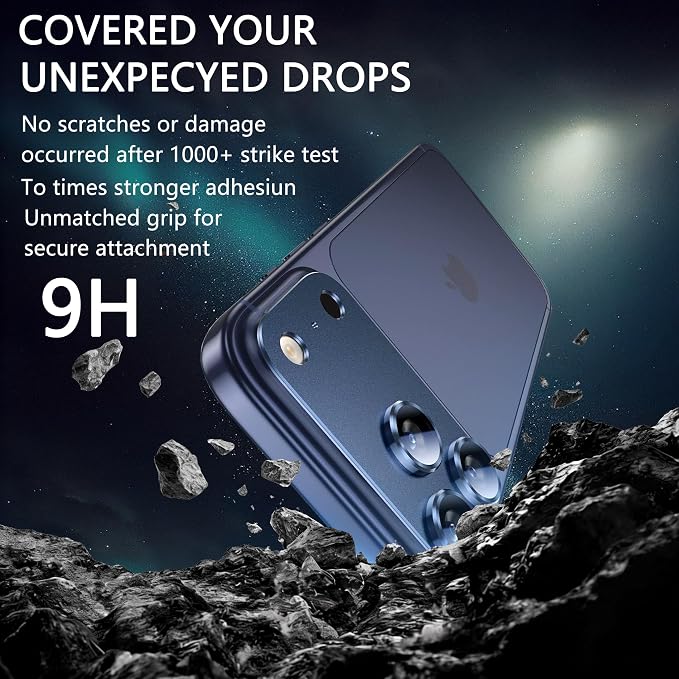 2 Pack Camera Lens Protector for iPhone 17 Pro Max,Metal AR Tempered Glass Rear Camera Screen Cover,Anti-Scratch,Strong Adsorption,Case Friendly, Easy to Install-Inky blue