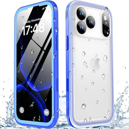 SPORTLINK for iPhone 17 Pro Waterproof Case - Built in Screen Protector Rugged/Dustproof/Full Body Shockproof/Dropproof/IP68 Underwater for iPhone 17 Pro Case 6.3 inch Blue/Frosted Clear