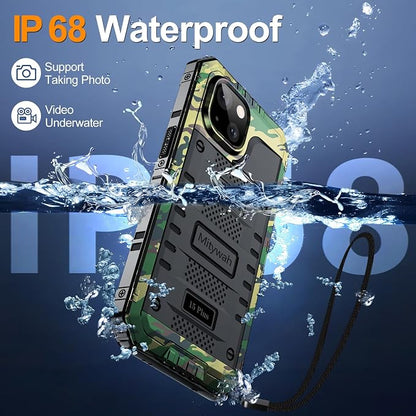 Mitywah Waterproof Case for iPhone 15 Plus, Heavy Duty Shockproof Case with Built-in Screen Protector, Full Body Underwater Protective Metal Case 6.1 inch, Camouflage