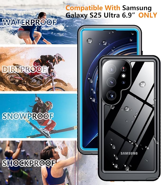 Temdan Designed for Samsung Galaxy S25 Ultra Case Waterproof, Built-in Lens & Screen Protector Military Grade Shockproof Dropproof IP68 Underwater Full Body Phone Case for Galaxy S25 Ultra 6.9"-Blue