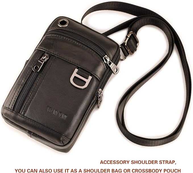 Small Mens Leather Satchel Cell Phone Holster,Vertical Belt Clip Cellphone Pouch,Purse Waist Bag Fanny Pack Compatible with Google,Zipper Phone Bag for Work,Hike