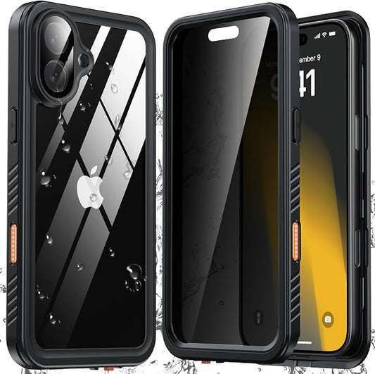 ANTSHARE for iPhone 16 Plus Case Waterproof, [Anti Spy] for iPhone 16 Plus Privacy Screen Protector, [IP68 Under Water] Heavy Duty Full-Body Shockproof Phone Case, Black