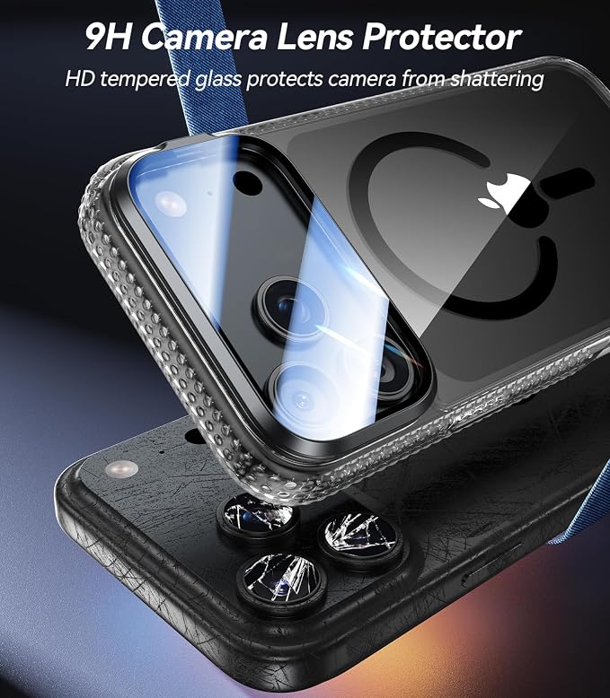 [Upgraded Full Camera Protection] for iPhone 17 Pro Max Case with Camera Cover Stand [Fit for MagSafe][10FT Mil-Grade Protection] Transparent Magnetic iPhone 17 Pro Max Phone Case, Clear Black