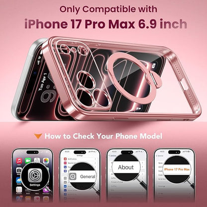 GolbinBox for iPhone 17 Pro Max Case with 360° Spin Magnetic Stand,[Compatible with Magsafe] [Military Protection][Built-in Ring Holder] Camera Control Phone Case for 17 Pro Max,Pink/Clear