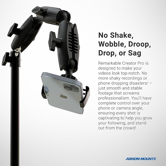 ARKON Mounts Remarkable Creator Pro+Plus, Phone Holder and Tablet Mount for Content Creation, Includes LED Phone Clip On Light, Teal Extension Pole, for Content Creators, Live Streamers & More
