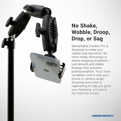 ARKON Mounts Remarkable Creator Pro+Plus, Phone Holder and Tablet Mount for Content Creation, Includes LED Phone Clip On Light, Teal Extension Pole, for Content Creators, Live Streamers & More