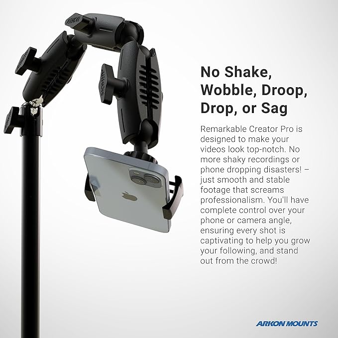 ARKON Mounts Phone Holder Full Kit - Adjustable Overhead Arm Cell Phone Table Top Stand and Tablet Mount with Ring Light - Professional Holders for Horizontal or Vertical Filming