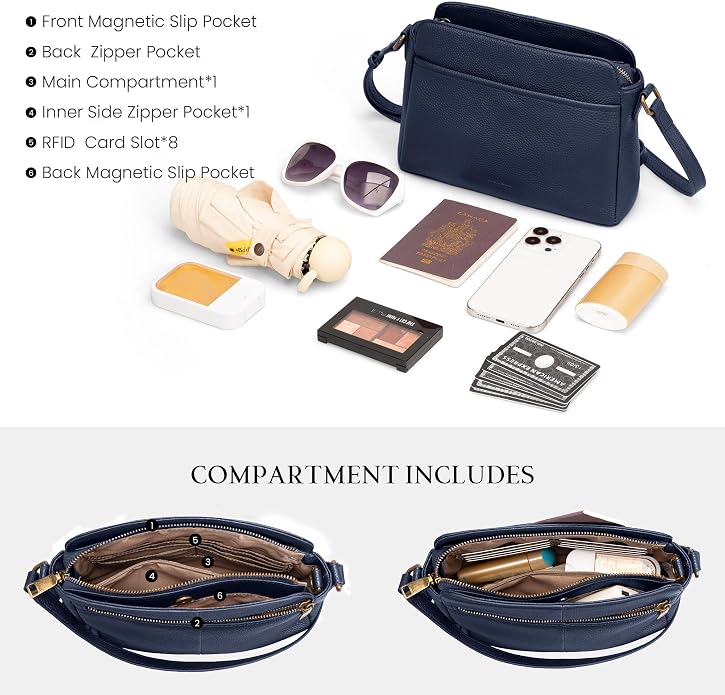befen Anti-theft Crossbody Bag for Women Genuine Leather, Small Cross Body Shoulder Handbags with RFID Card Slots