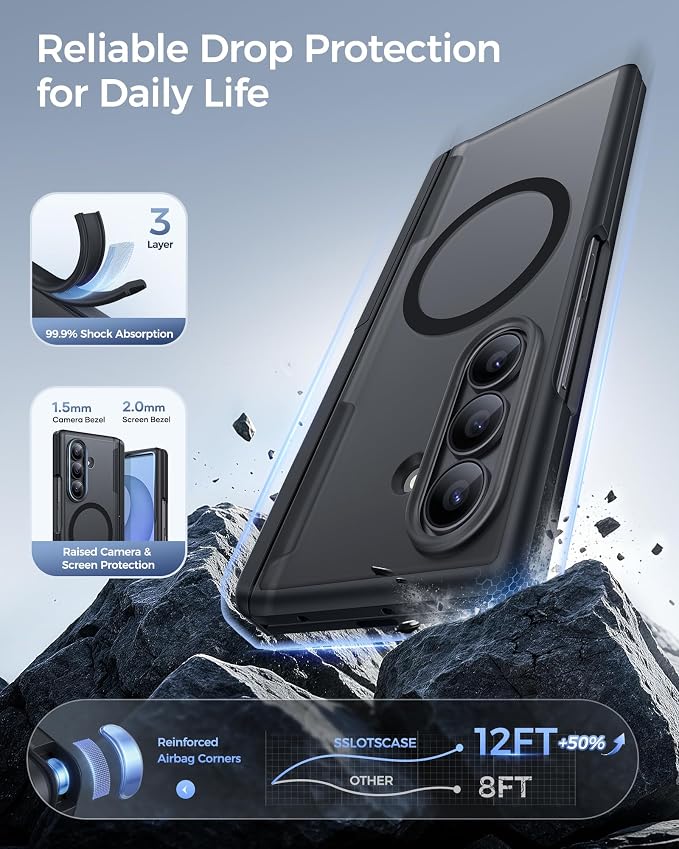 SSLOTSCASE Magnetic Slim for Samsung Z Fold 8 Ultra Case with Stand, Black | Compatible with MagSafe, Hidden Kickstand, Hinge Protection, HD Screen Protector, Rugged Silicone Men Women Phone Cover 2026