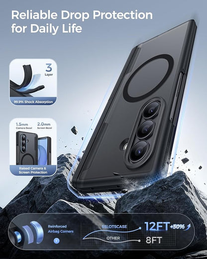 SSLOTSCASE Magnetic Slim for Samsung Z Fold 8 Ultra Case with Stand, Black | Compatible with MagSafe, Hidden Kickstand, Hinge Protection, HD Screen Protector, Rugged Silicone Men Women Phone Cover 2026