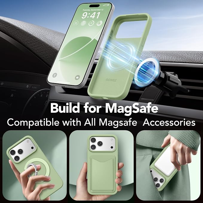 GONEZ Magnetic for iPhone 17 Pro Case, Compatible with MagSafe, [Screen Protector + Camera Lens Protector], Liquid Silicone Anti-Scratch Shockproof Protective Phone Case 6.3 inch, Green