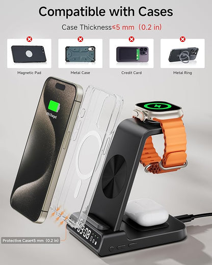 Wireless Charger for iPhone 17, 3 in 1 Charging Station for Apple Watch Watch 11/10/9/8/7/6/5, Ultra 3/SE 3, for iPhone 17/16/15/14/13/12/11/X Series, for Air Pods Pro 3/4/Pro 2 (No Adapter)